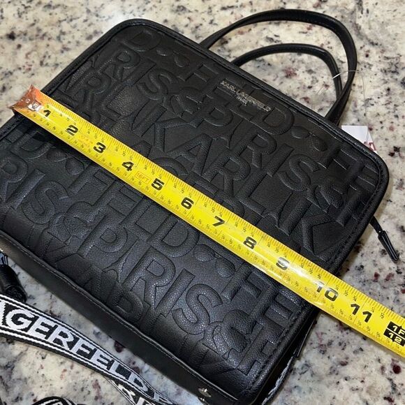 Karl Lagerfeld Womens Embossed Logo Maybelle Satchel Crossbody Black Medium NWT - Picture 10 of 12